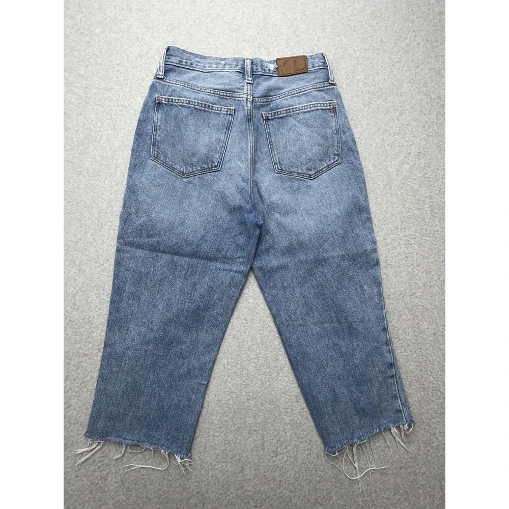Madewell The Mom Jean Womens 27 Blue‎ High Rise Crop Distressed Raw Hem Denim